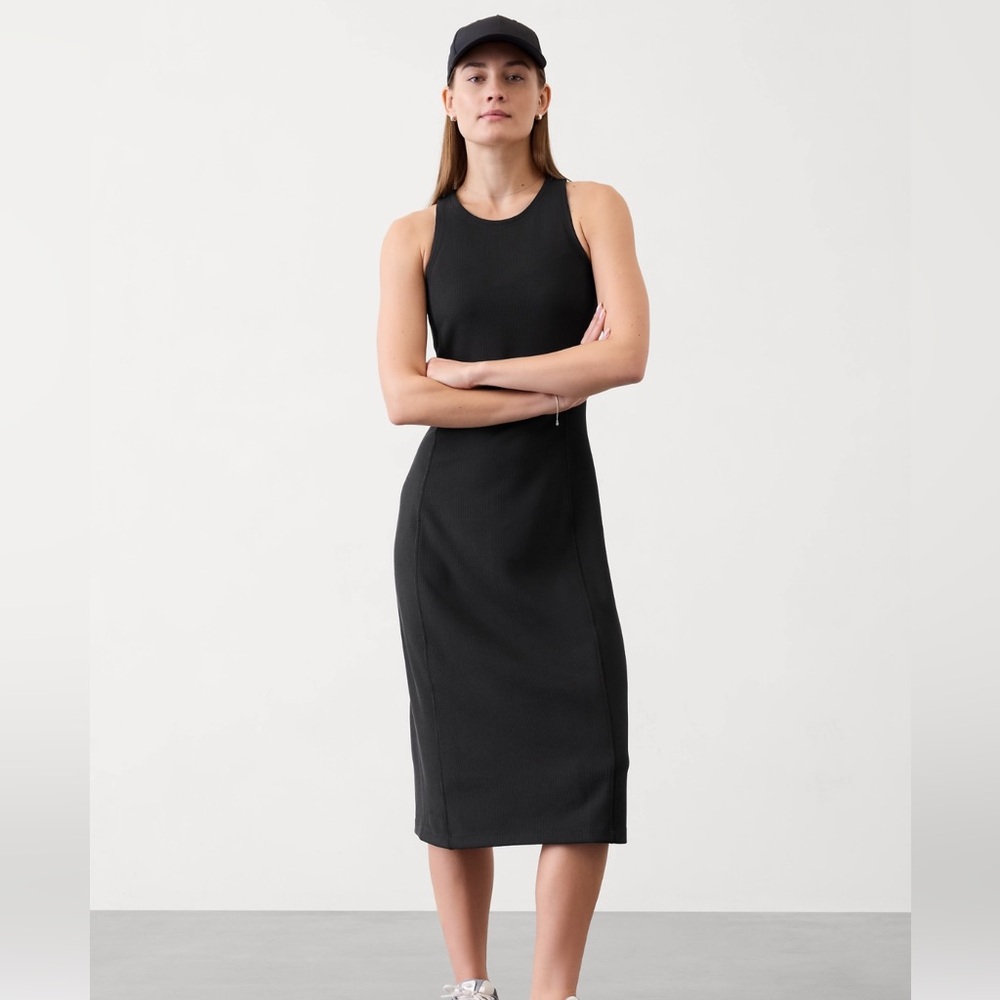 NWT Athleta Seasoft Rib Midi Tank Dress. Black. Small Petite Not a black b…